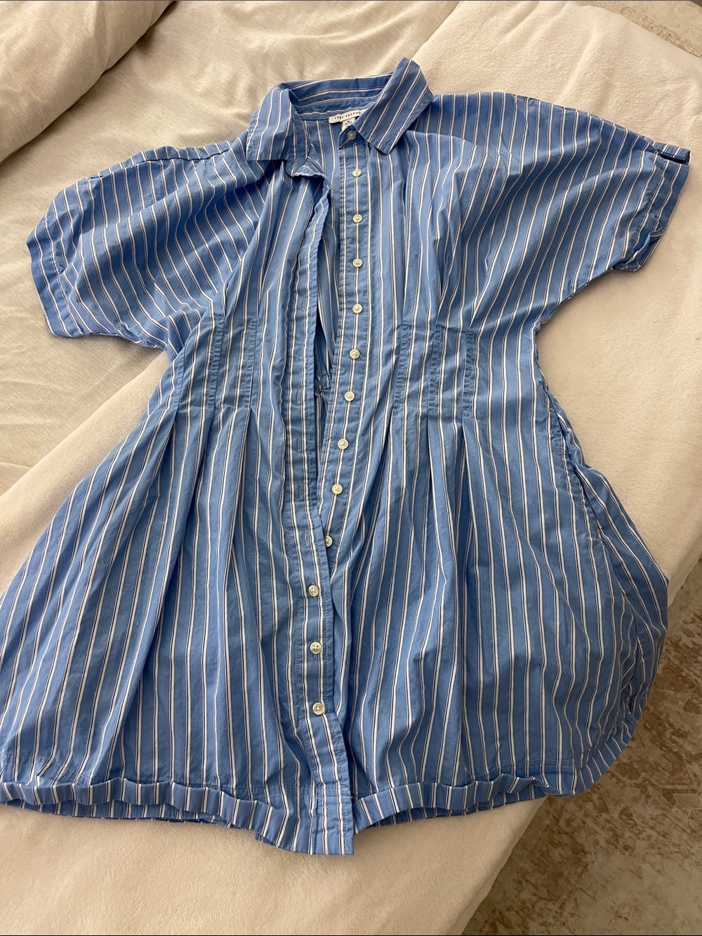 Blue Striped Button-Front Shirt Dress
